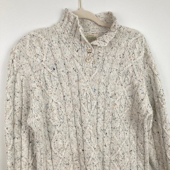 Vintage St. John's Bay Womens M Beige Marled Cable Knit Long Sweater Fisherman - Picture 4 of 14